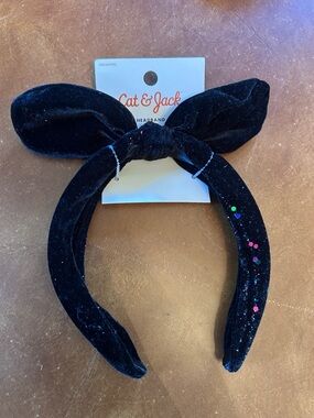 Cat & Jack Black Velvet Bunny Ear Headband with Confetti Dots